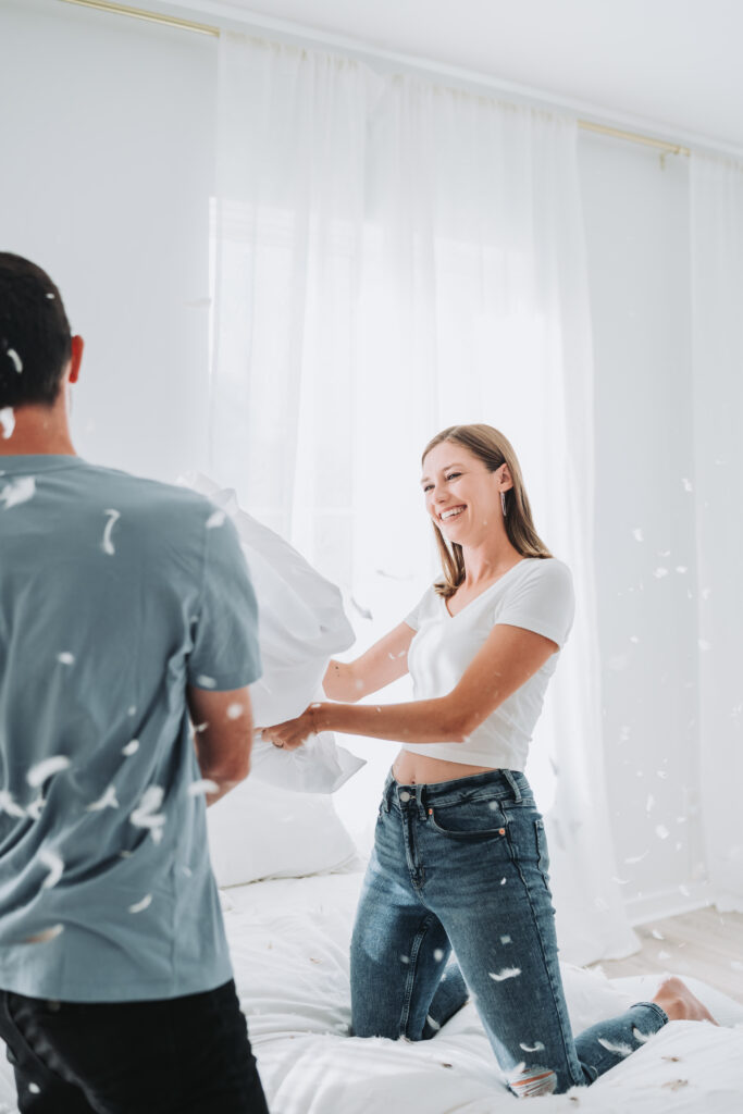 Pillow fight anniversary session