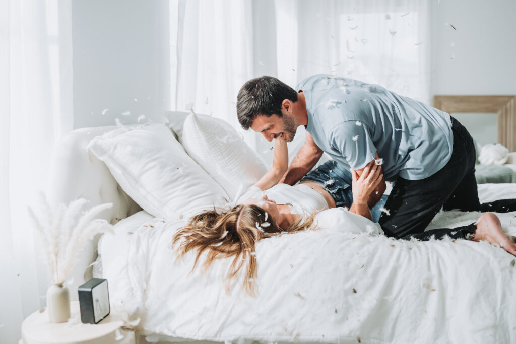 Pillow fight anniversary session