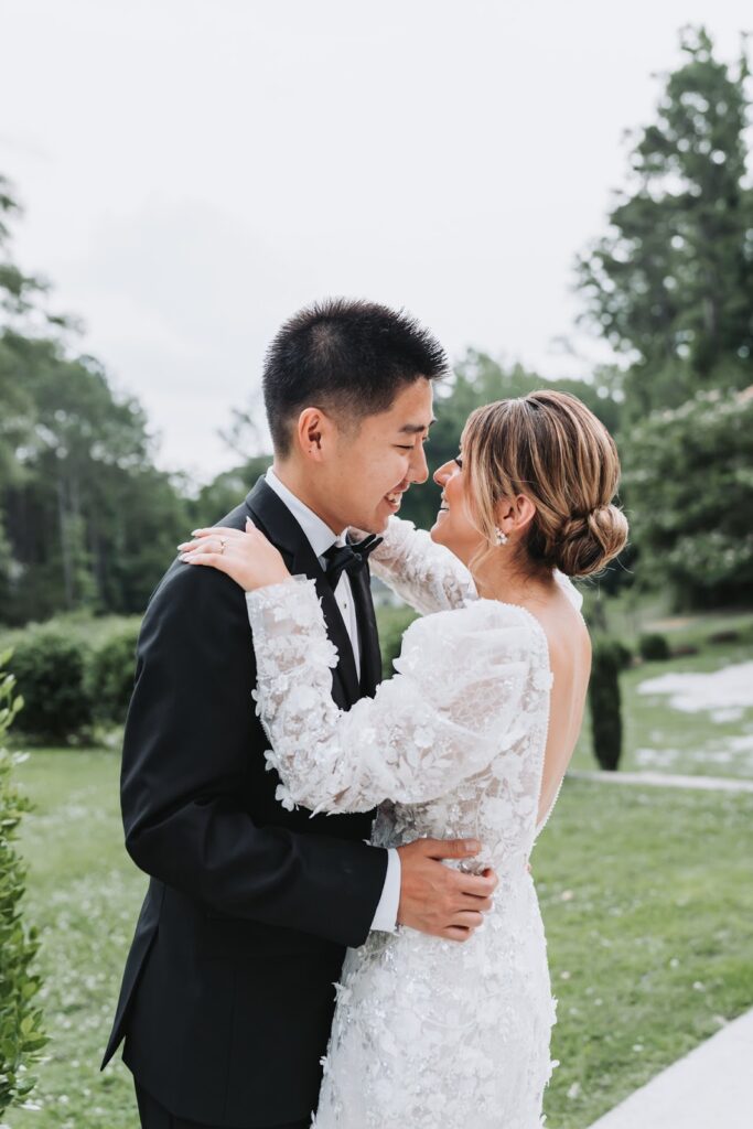 bride and groom photographed outside wedding venue