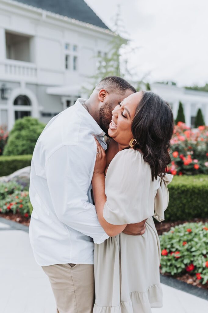 Engaged couple embracing