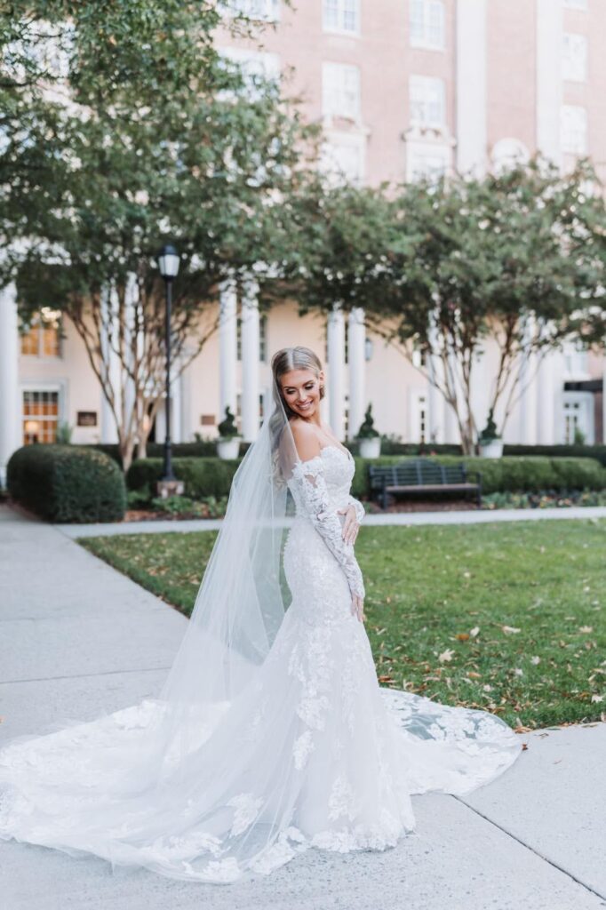 bride looks over her shoulder