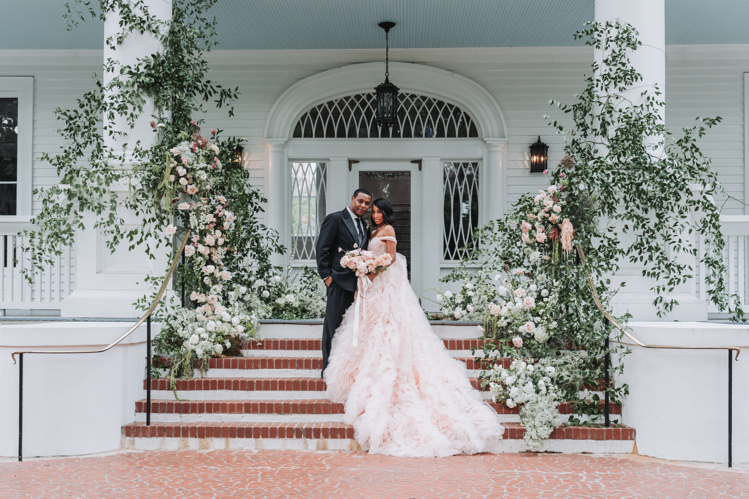 Bride and groom stand at ceremony site