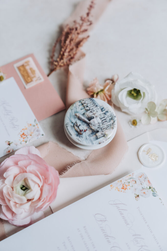 charleston mirror added to wedding invitation suite