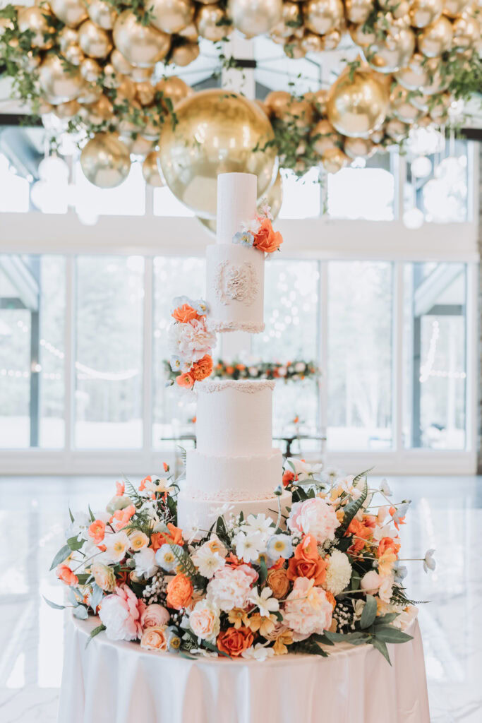 Luxury wedding cake with summer florals